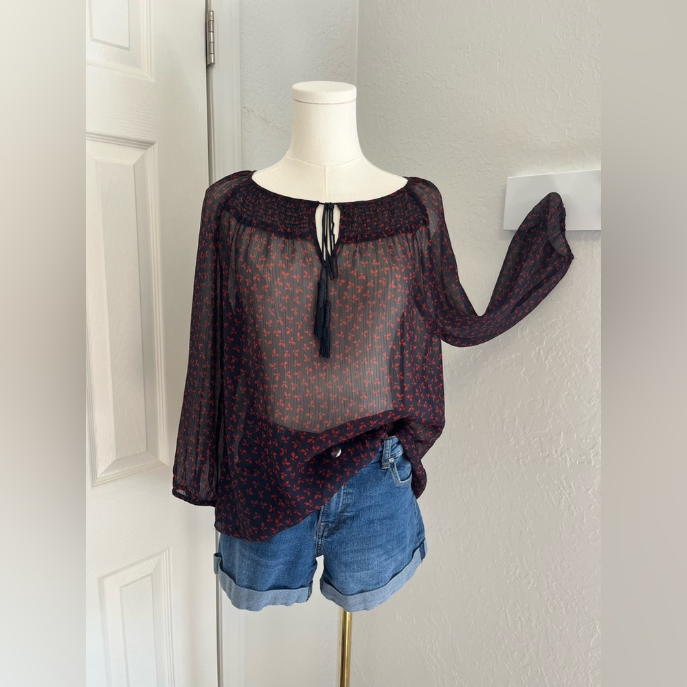Sheer Navy & Red Women's Top